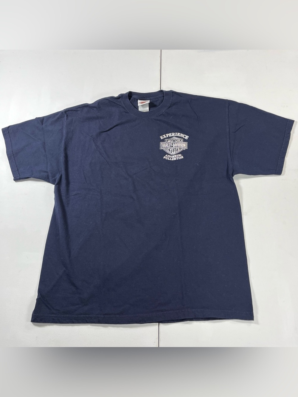 VTG Harley Davidson T-Shirt Blue Motorcycle Anaheim Fullerton Made USA Men’s XL
